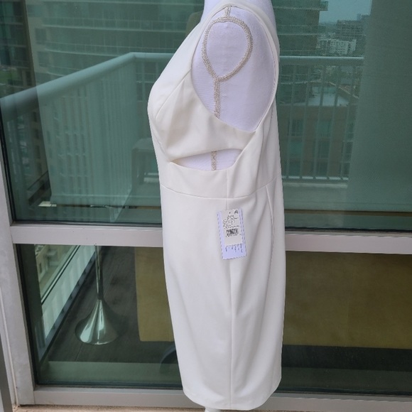 Aidan Mattox White Scuba Crepe Sheath Cutout Dress - Picture 2 of 5